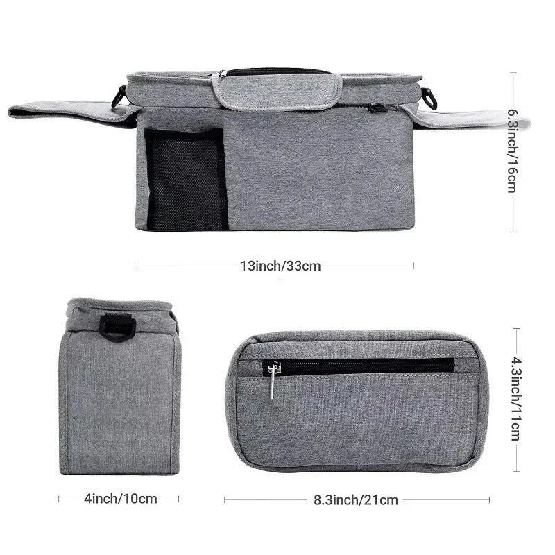The organizer with its measurements marked in inches and centimetres