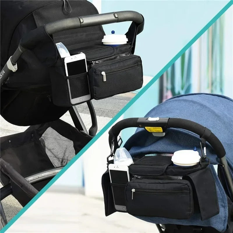 The organizer attached to two different stroller handlebars